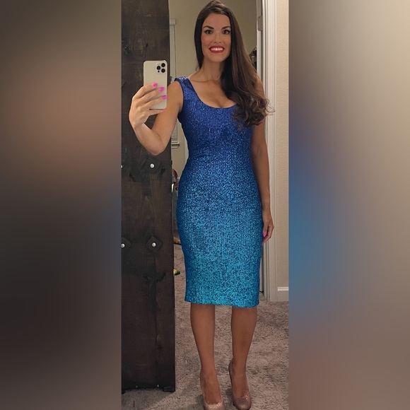 NEW Dress the Population Elegant Blue Sequin Dress KAYDEN xs Anthropologie